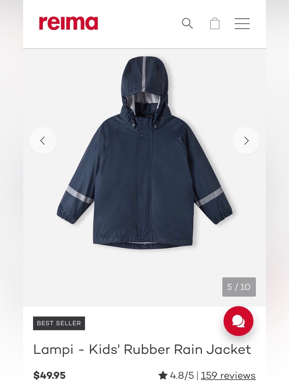 Reima Lampi Kids Rubber Rain Jacket Size 11 Navy